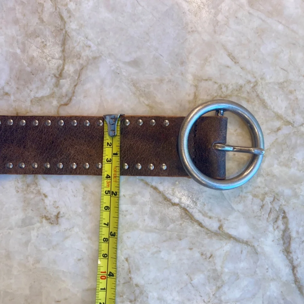 Olga Santini Womens Leather Studded Belt Brown Silver Italy Large - Picture 5 of 8